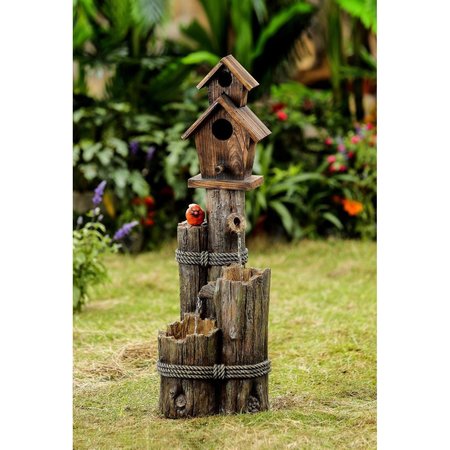 JECO Jeco FCL141 Tiered Wood Finish Water Fountain with Birdhouse FCL141